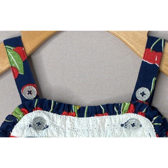 Pink Chicken Navy Blue Cherry Print Baby Renata Bubble Romper Girls 18-24 Mo - Picture 5 of 6